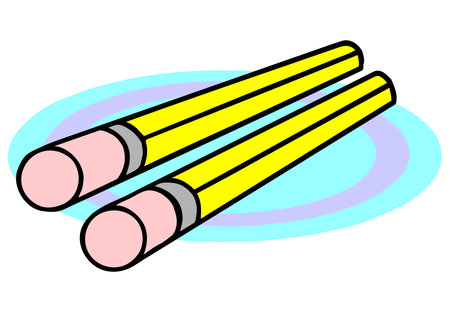 An abstract vector illustration shows a tow sharpened wooden pencil with rubber eraser in cartoon styleのイラスト素材