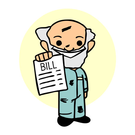 An abstract vector illustration shows a mechanic holding repairing bill in cartoon styleのイラスト素材