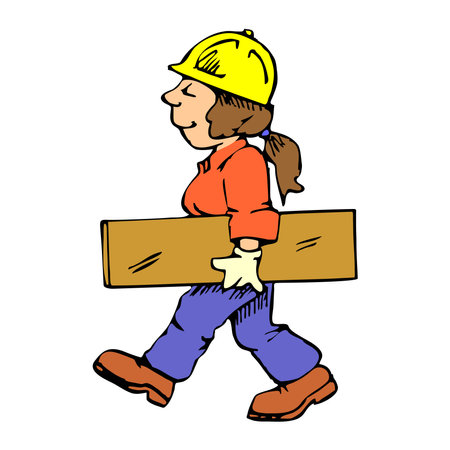 An abstract vector illustration shows a female worker holding a board in cartoon styleのイラスト素材