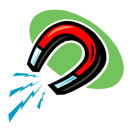 Magnet with lightning. Horseshoe Magnet with Magnetic Power. Magnetism, magnetize, attraction concept design vector illustrationのイラスト素材