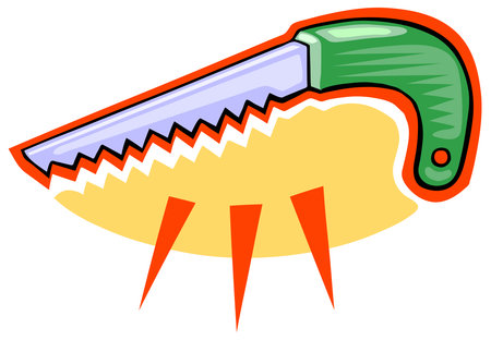 An illustration of a hand pruning saw tool with a blue blade and green handle in a cartoon styleのイラスト素材