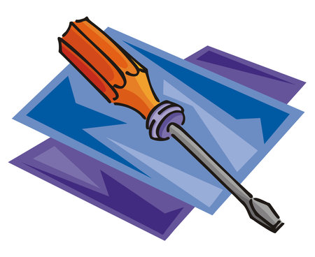 An illustration of a Phillips screwdriver with a gray blade, orange handle in a cartoon styleのイラスト素材