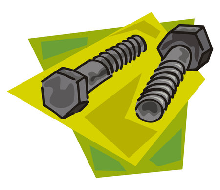 An illustration of a two bolts with gray heads and threaded bodies in a cartoon styleのイラスト素材