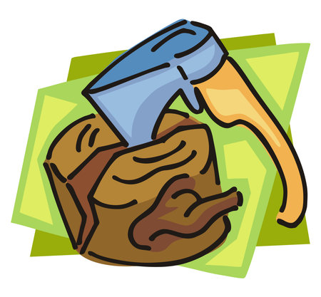 An illustration of an axe with a blue blade and yellow handle in a cartoon styleのイラスト素材