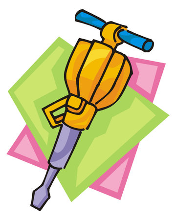 An illustration of a jackhammer with a yellow body, blue handles in a cartoon styleのイラスト素材