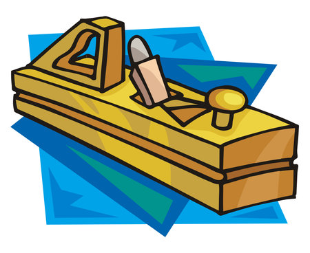 An illustration of a hand planer with a yellow body, gray blade, and brown knob in a cartoon styleのイラスト素材