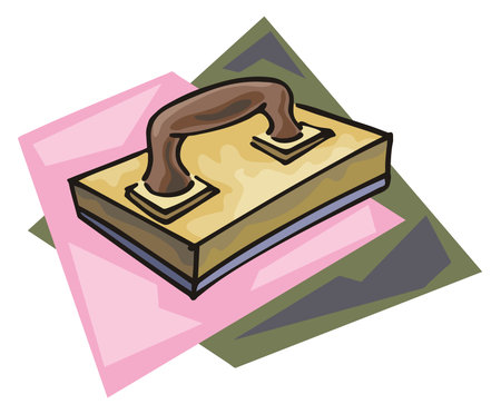 An illustration of a hammer with a Bricklayer Float tool with a brown handle in a cartoon styleのイラスト素材