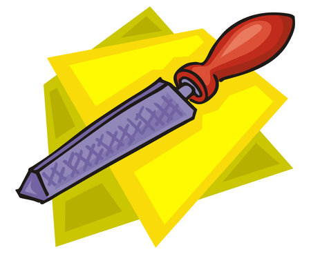 An illustration of a rasp file with a gray textured surface and red handle in a cartoon styleのイラスト素材