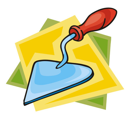 An illustration of a trowel with a blue blade and red handle in a cartoon styleのイラスト素材