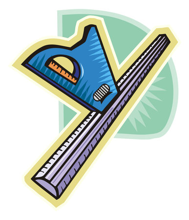 An illustration of a combination square with a blue handle and metallic ruler in a cartoon styleのイラスト素材