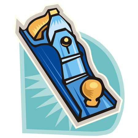 An illustration of a hand plane with a blue body and yellow handle and knob in a cartoon styleのイラスト素材