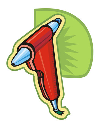 An illustration of a hot glue gun with a red body and blue nozzle in a cartoon styleのイラスト素材