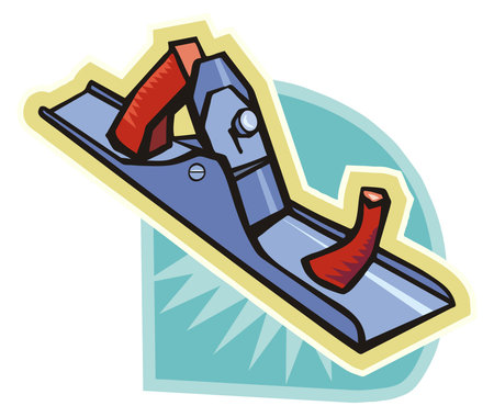 An illustration of a hand plane with a blue body and red handles in a cartoon styleのイラスト素材