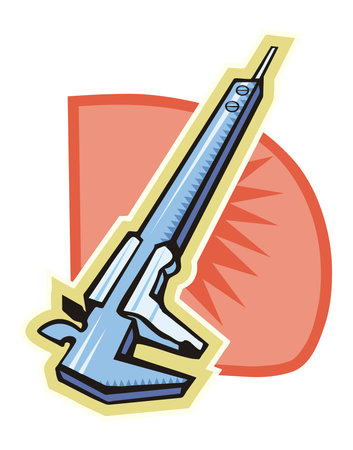 An illustration of an adjustable Caliper with a blue body in a cartoon styleのイラスト素材