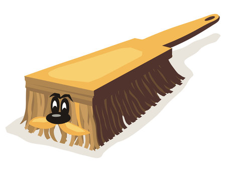 illustration of a brown brush with a brown handle and a happy faceのイラスト素材