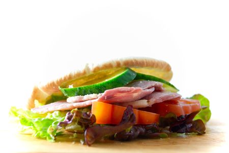 Pita bread bacon and salad sandwichの写真素材