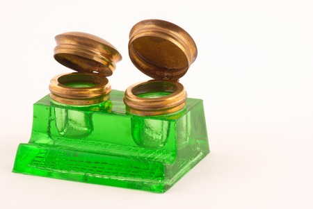 Classic handcrafted crystal inkwell isolated on whiteの写真素材