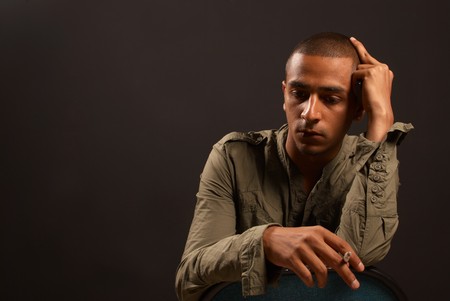 Portrait of a thoughful middle asian manの写真素材