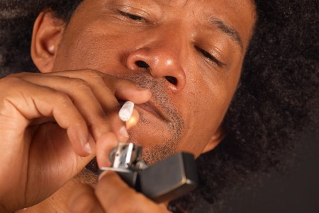 African american male about to light a spliff