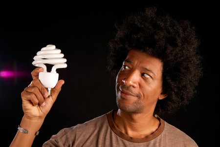 African american guy liking the idea of energy saving