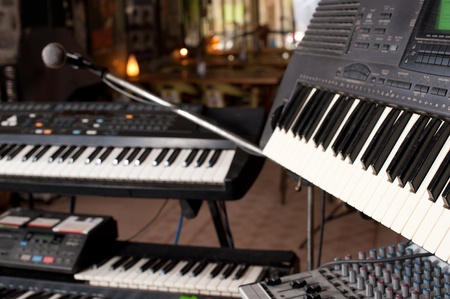 Detail take of  a stage ready for a gigの写真素材