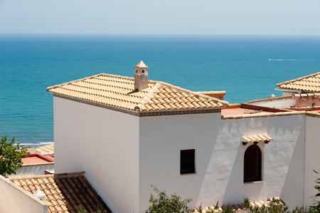 Tiled roofs with a spectacular ocean viewの写真素材