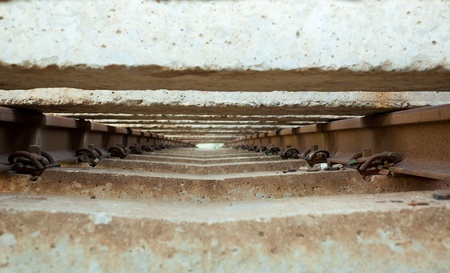 Railroad construction materials piled, closeup abstract take
