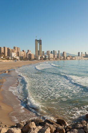 A sunny morning over Benidorm beach, Costa Blanca, Spainの写真素材