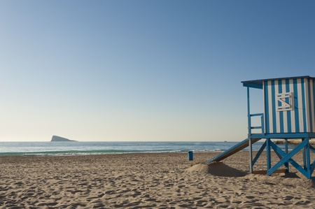 Benidorm beach with its island in the backgroundの写真素材