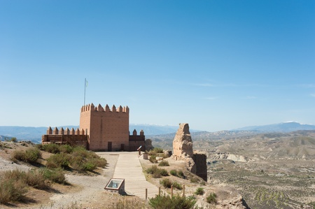 Tabernas fort, Spain, against the backround of the desert and the snow caped Sierra Nevada mountainsのeditorial素材