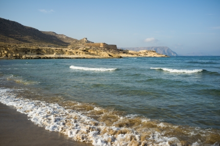 Rocky volcanic coastline at Almeria Cabo de Gata, Spainの写真素材