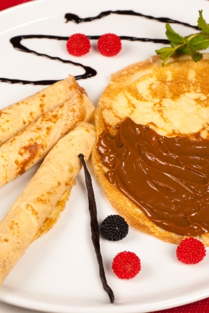 Sweet pancakes filled with dulce de leche, a caramel creamの写真素材