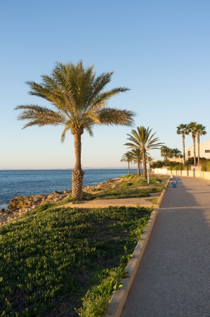 Early morning take of Santa Pola beach promenade, Costa Blanca, Spainの写真素材