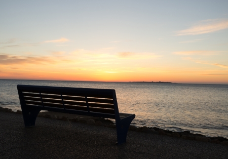Early morning on a scenic Mediterranean waterfront locationの写真素材