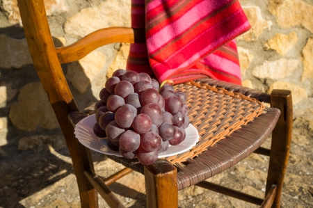 Rustic chair in a sunny spot, an autumn still lifeの写真素材