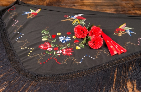 Flamendco still life on a  traditional handmade shawlの写真素材