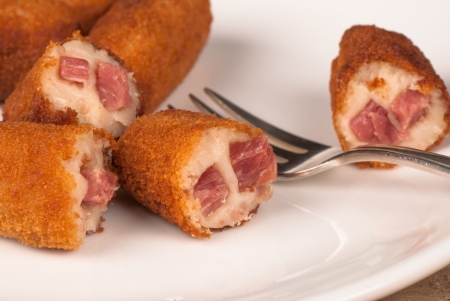 Closeup detail of freshly fried ham croquettesの写真素材