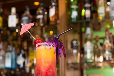 San Francisco, a classic among alcohol free cocktails, against  a bar backgroundの写真素材
