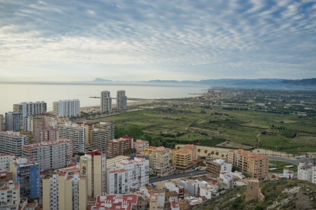 Beaches around Cullera resort seen  from a high angle viewpointの写真素材