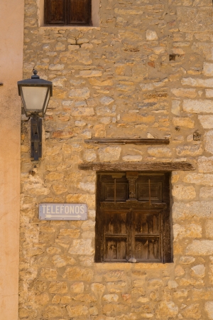 Facade detail inside medieval town of Mirambel, Teruel, Spainの写真素材