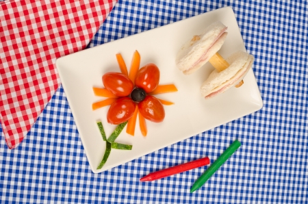 A ham and cheese sandwich in the shape of a gym weight, kid foodの写真素材