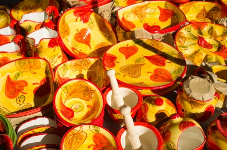 A full frame take of traditional pottery on a  street marketの写真素材