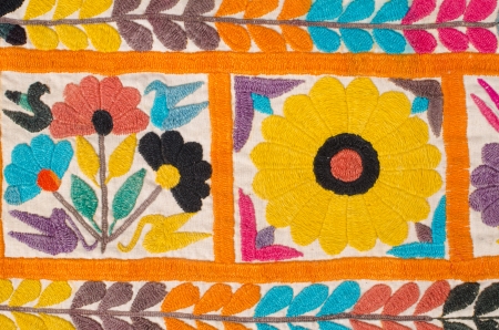 Old Indian tapestry  decorated with floral motivesの写真素材