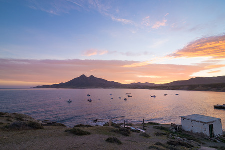Isleta del Moro bay at dawn, Cabo de Gata, Andalusiaの写真素材