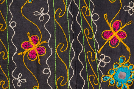 Full frame take of handmade fabric with floral motives
