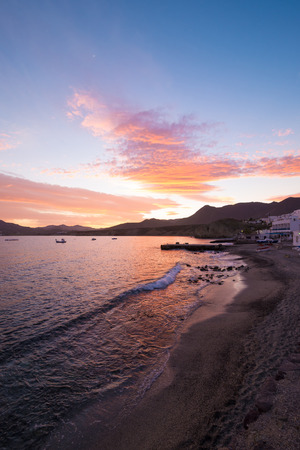 Isleta del Moro bay at dawn, Cabo de Gata, Andalusiaのeditorial素材