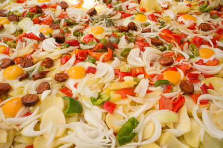 Traditional Spanish stew being cooked, patatas a lo pobreの写真素材