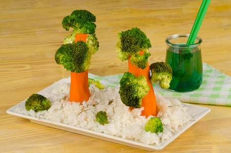 Healthy vegetables arranged as trees, creative kid foodの写真素材