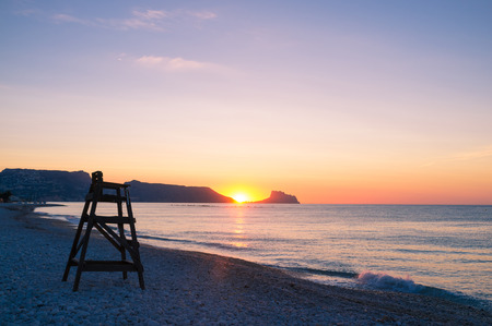 Scenic sunrise on Altea beach, Costa Blanca, Spainの写真素材