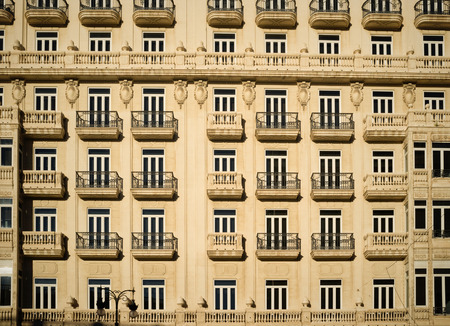 Exterior of a historical building with many balconiesの写真素材